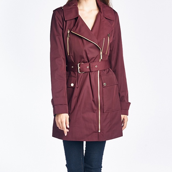 Michael Kors Jackets & Blazers - $120 🔽Burgundy Asymmetric-Zip Trench Coat - Women